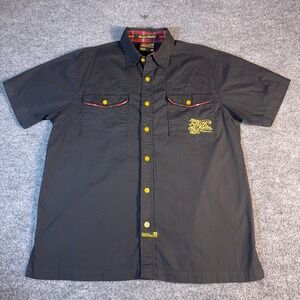 Vintage Southpole Mens Black Short Sleeve Button Up Shirt Skull Streetwear M